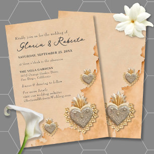 Invitation Golden Silver Milagros Coeur Mariage mexicain