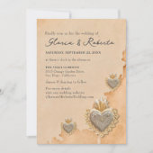 Invitation Golden Silver Milagros Coeur Mariage mexicain (Devant)