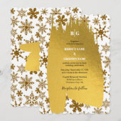 Invitation Golden Snowflakes Festive Mariage de Noël (Devant / Derrière)