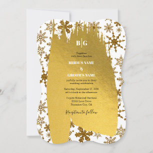 Invitation Golden Snowflakes Festive Mariage de Noël