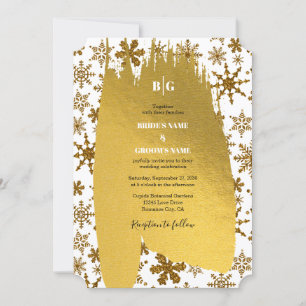 Invitation Golden Snowflakes Festive Mariage de Noël