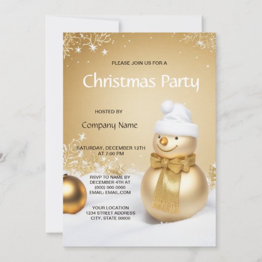 Invitation Golden Snowman Fête de Noël (Devant)