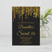 Invitation Golden Sparkly String Lights Black Sweet 16 (Debout devant)
