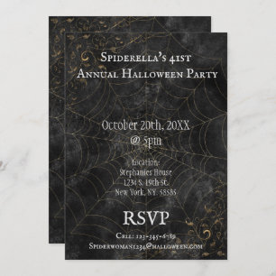 Invitation Golden Spider Web Fancy Halloween Party