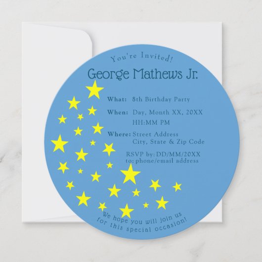 Invitation Golden Starry Moon sur Blue Anniversaire de enfant (Devant)