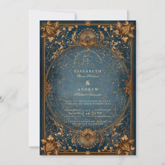 Invitation Golden Starry Night Wedding (Devant)