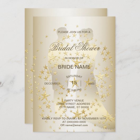 Invitation Golden Stars Bride And Groom Bridal Shower Party (Devant / Derrière)