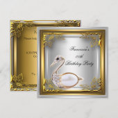 Invitation Golden Swan Elite Élégante fête d'anniversaire Bla (Devant / Derrière)