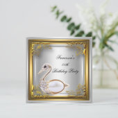 Invitation Golden Swan Elite Élégante fête d'anniversaire Bla (Debout devant)