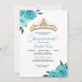 Invitation Golden Tiara Quinceañera Rose turquoise (Devant)
