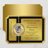Invitation Golden Ticket Black and Gold Masquerade Party (Devant / Derrière)