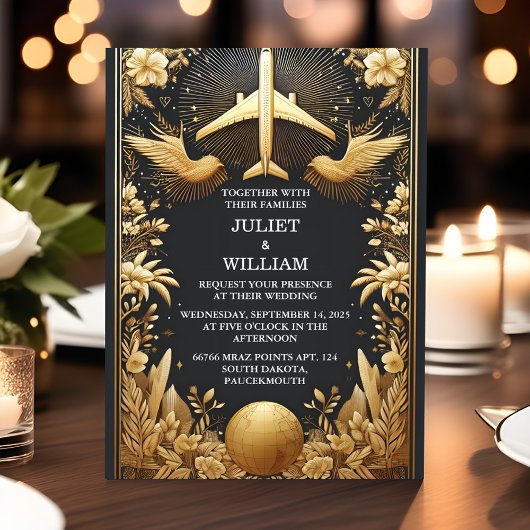 Invitation Golden Ticket Passport Embarquement Mariage de Pas