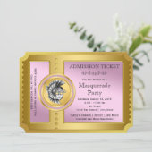 Invitation Golden Ticket Pink et Gold Masquerade Party (Debout devant)
