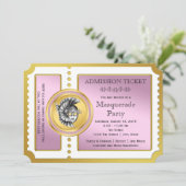 Invitation Golden Ticket Pink et Gold Masquerade Party (Debout devant)