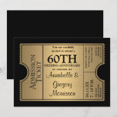 Invitation Golden Ticket Style 60ème fête Mariage Anniversair (Devant / Derrière)