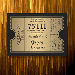 Invitation Golden Ticket Style 75ème Mariage Anniversaire Par
