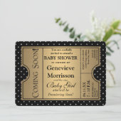 Invitation Golden Ticket Style Black Gold Girl Baby shower (Debout devant)