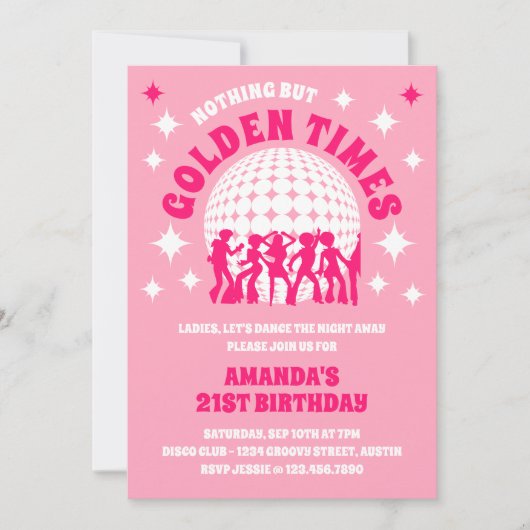 Invitation Golden Times Super rose fête d'anniversaire (Devant)