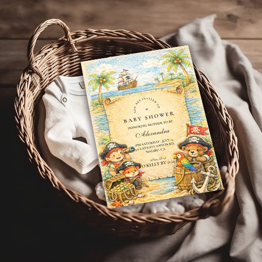 Invitation Golden Treasure Pirate Baby Shower