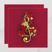 Invitation Golden Treble Clef avec fleurs Roses (Devant / Derrière)