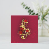 Invitation Golden Treble Clef avec fleurs Roses (Debout devant)