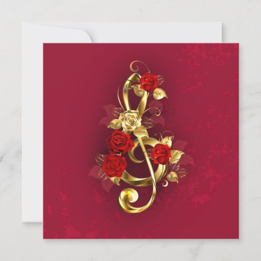 Invitation Golden Treble Clef avec fleurs Roses (Devant)
