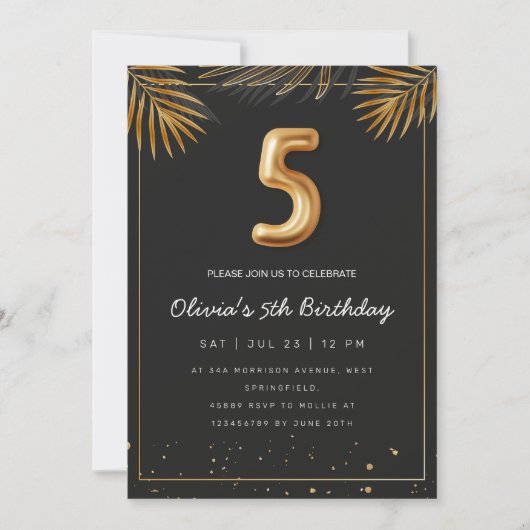 Invitation Golden Tropical Palm Feuille 5e anniversaire (Devant)