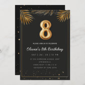 Invitation Golden Tropical Palm Feuille 8e anniversaire (Devant / Derrière)