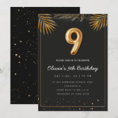 Invitation Golden Tropical Palm Feuille 9e anniversaire (Devant / Derrière)