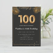 Invitation Golden Tropical Palm Leaves 100th Birthday  (Debout devant)