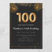 Invitation Golden Tropical Palm Leaves 100th Birthday  (Devant)