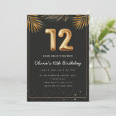 Invitation Golden Tropical Palm Leaves 12th Birthday (Debout devant)