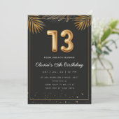 Invitation Golden Tropical Palm Leaves 13th Birthday  (Debout devant)