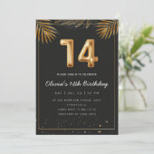 Invitation Golden Tropical Palm Leaves 14th Birthday Invitat (Debout devant)