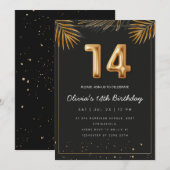 Invitation Golden Tropical Palm Leaves 14th Birthday Invitat (Devant / Derrière)