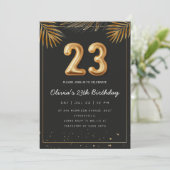 Invitation Golden Tropical Palm Leaves 23th Birthday  (Debout devant)