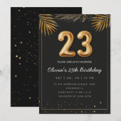 Invitation Golden Tropical Palm Leaves 23th Birthday  (Devant / Derrière)