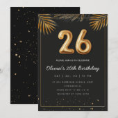 Invitation Golden Tropical Palm Leaves 26th Birthday  (Devant / Derrière)