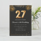 Invitation Golden Tropical Palm Leaves 27th Birthday (Debout devant)