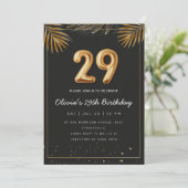 Invitation Golden Tropical Palm Leaves 29th Birthday (Debout devant)