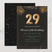 Invitation Golden Tropical Palm Leaves 29th Birthday (Devant / Derrière)