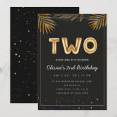 Invitation Golden Tropical Palm Leaves 2nd Birthday (Devant / Derrière)