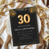 Invitation Golden Tropical Palm Leaves 30th Birthday 