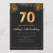 Invitation Golden Tropical Palm Leaves 70th Birthday  (Devant)