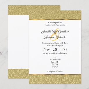 Invitation Golden vintage mariage damassé