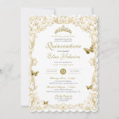 Invitation Golden White Elegant Baroque Regal Quinceanera (Devant)