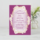 Invitation Golden White Floral Pink Rustic Engagement Party  (Debout devant)