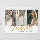 Invitation Golden White Modern 3 PHOTO Graduation Party (Devant)