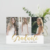 Invitation Golden White Modern 3 PHOTO Graduation Party (Debout devant)