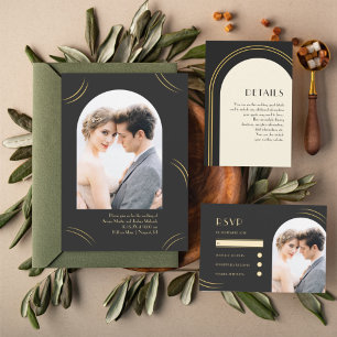 Invitation Golden Wisps Black Deux Mariage photo